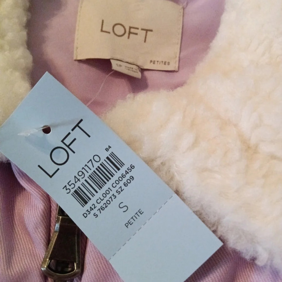 LOFT Petite Shearling Collar Puffer Jacket in Sheer Violet Zip Up Size  S NWT - Picture 7 of 14